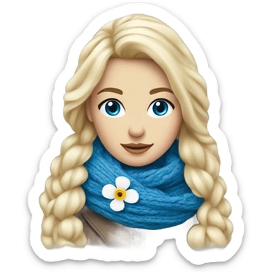 beautiful finnish blonde woman with blue eyes knitting flower scarf sticker