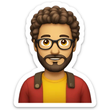 tête d'un homme brun avec la barbe et cheveux crépu nez rouge et lunette jaune sticker