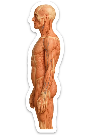 corpo umano anatomico di profilo realistico con schiena piatta, iperrealistico 4k sticker