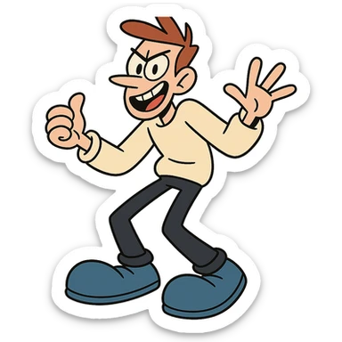 cartoonish sharp character with exaggerated blue shoes, playful and bold sticker