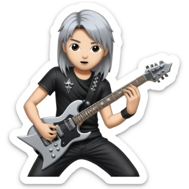 a kpop idol plying a heavy metal guitar with white background sticker