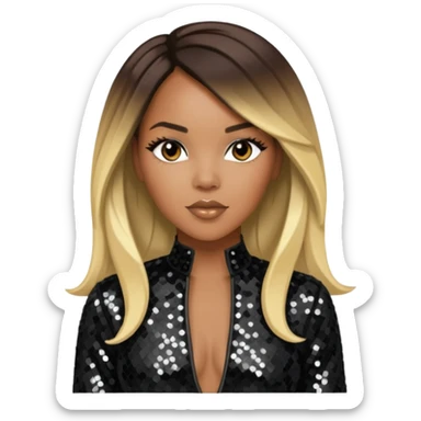 LeToya Luckett with long dark brown hair blonde hair, black sequin outfit sticker