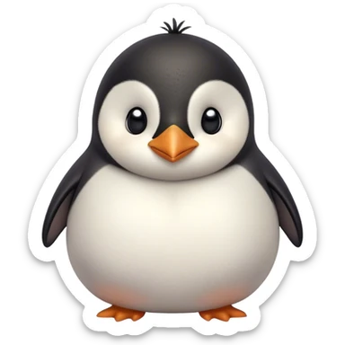 Cinematic chubby penguin, round fluffy body, tiny beak and feet, soft glowing feathers, gentle happy eyes, slightly tilted head, warm and irresistibly cute. sticker