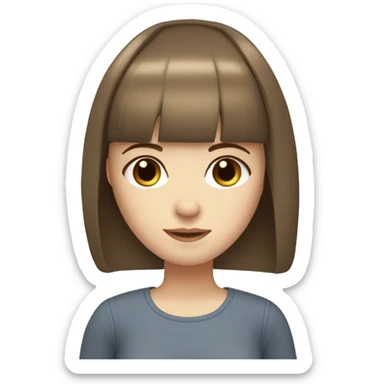 Girl with pale skin brown straight hair and bangs and brown eyes sticker