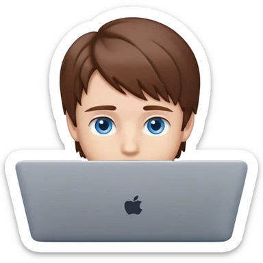 boy with brown hair and blue eyes on a laptop sticker
