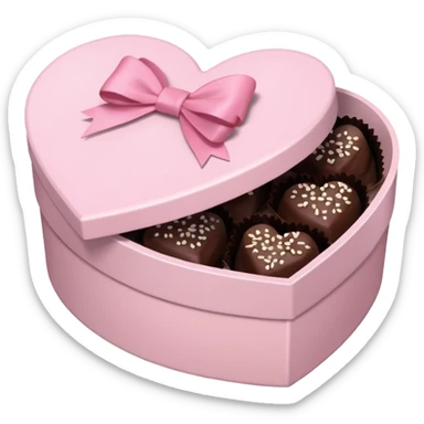 pale pink heart box, pale pink bow, filled with chocolates inside sticker