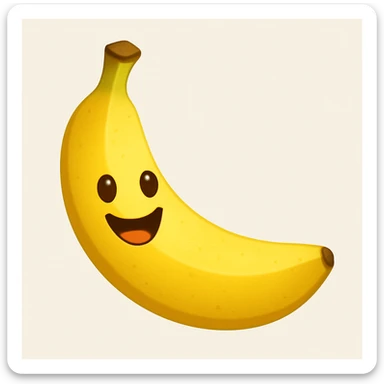 Adjust the proportions of the banana to look more natural and balanced while keeping the happy cartoon face. The style should remain consistent with the emoji style as in the reference image. sticker