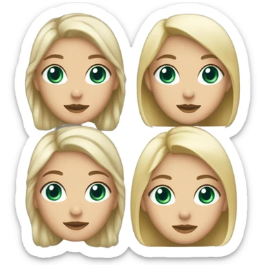 a girl with green eyes, a blonde with long hair, and next to her a girl with blue eyes and short dark shoulder-length hair sticker