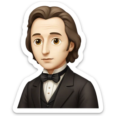 Cinematic Realistic Chopin Pop Culture Emoji, featuring an evocative portrayal of the legendary composer rendered with delicate textures and emotive, dynamic lighting. sticker