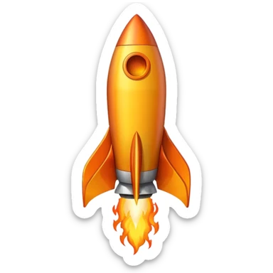create a imoji showing rocket going in south east direction with proper flames. sticker
