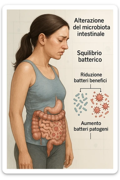 donna con alterazione del microbiota intestinale e molto specifica in italiano sticker