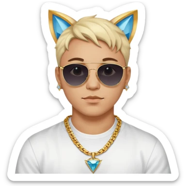 Man with cat ears and Versace shades and big chain with a big diamond K as a necklaces  sticker