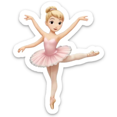 Cinematic Realistic Ballerina Portrait, depicted with lifelike skin texture, subtle rosy undertones, and soft natural lighting that enhances the gentle contours of her face. Her intricately detailed golden blonde hair is elegantly styled in an updo, sticker