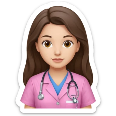 pretty brunette nurse with long hair in pink scrubs sticker
