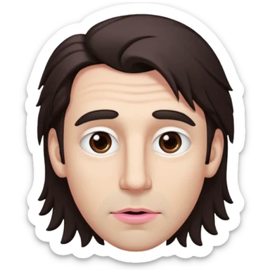 Handsome white man with big brown eyes thin pink lips long nose and dark brown messy hair cover his forhead and eyes like a mad sticker