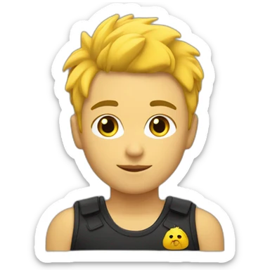 joven piel blanca pelo rubio con gato negro y amarillo sticker