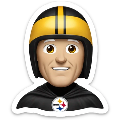 Terry Bradshaw Pittsburgh Steelers player in helmet and uniform with black cape. sticker
