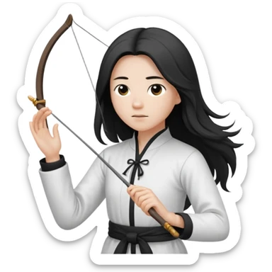 pratiquant de qi gong aux cheveux longs, habits noirs ou blancs, qui tire l'arc vers la gauche sticker