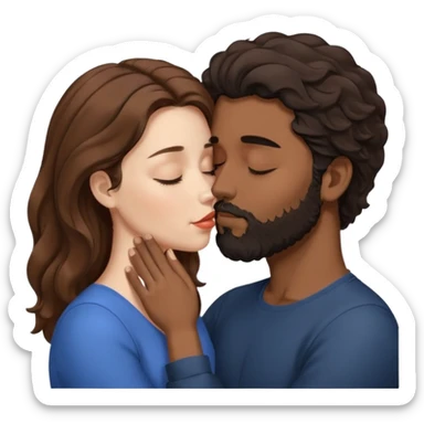White woman with brown hair with eyes closed kissing the forehead of brown man with black wavy hair (has a a beard with his eyes closed too) sticker
