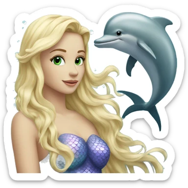 Blonde mermaid with dolphin sticker