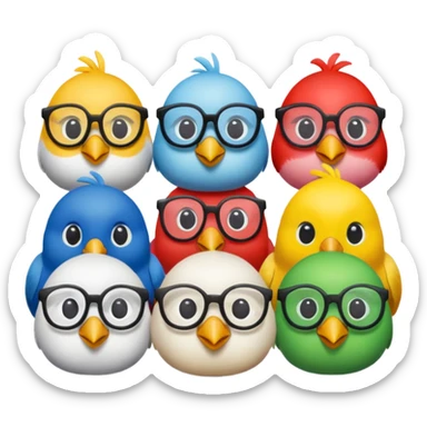 Create a Emoji in which birds are together coding birds should have a specs on eyes sticker