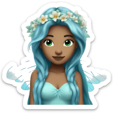 Beautiful, flower, fairy, blue, turqoise, silver, long hair, big wings sticker