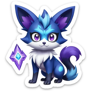 Shiny Exotic Badass Colorful Ethereal Royal Mysterious Gothic Meowstic-Zorua-Noibat-Pokémon-Fakémon-hybrid-creature (full body) with random pattern-markings sticker