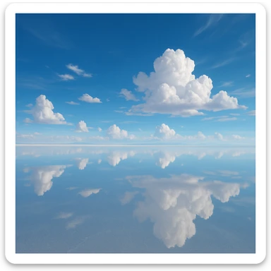 fantastical landscape of the Uyuni salt flats with sky reflection, clear sky and clouds, sky mirrored in water, mystical and peaceful atmosphere sticker