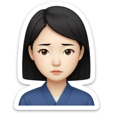Korean woman, East Asian features,
female human face avatar, headshot,
slightly uncomfortable expression,
subtle frown, tired eyes,
sensitive and delicate mood,
neutral face, minimal expression,
simple black hair,
clean background,
professional, minimal style sticker