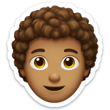 A boy with brown fuzzy hair and brown eyes sticker