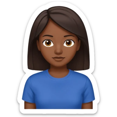  Una donna con una maglietta a mezze maniche blu scuro, i capelli lisci,lunghi,castani scuro e gli  occhi marroni sticker