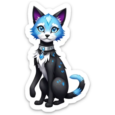 Vibrant edgy gothic Falvie-Fionbri-creature-sparkle-feline-fursona, full body, with random markings sticker