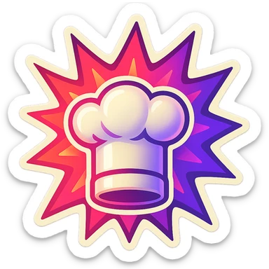 chef's hat, colors explosion, playful and modern with gradient FF4D67, 9D34FF gradient, vibrant sticker