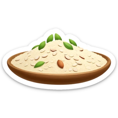 small mound or loose scatter of pale ivory almond flour, fine slightly grainy texture, matte finish, soft and airy, natural beige tones, finely ground blanched almonds, no bowl, scoop, or packaging, just the flour, soft lighting, subtle shadows, emoji scale sticker