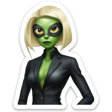 a blonde reptilian alien woman as men in black, full body sticker