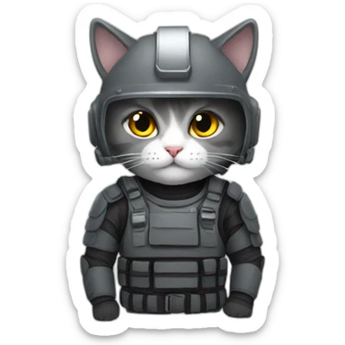 grey cat in riot gear sticker