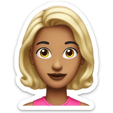 Tanned woman with black hair dressed in 1990s preppy hair, makeup, and neon attire  sticker