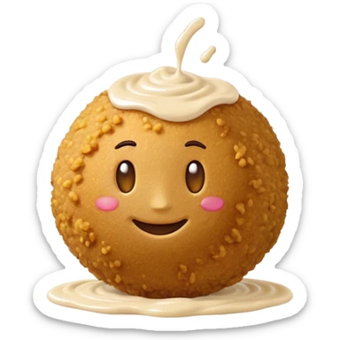 Cinematic Realistic Falafel Dish Emoji, depicted as crispy, golden falafel balls served with tahini sauce rendered with lifelike textures and vibrant, appetizing lighting. sticker