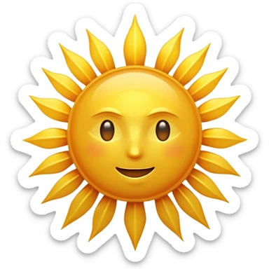 A radiant golden sun, with long, bright rays surrounding it, an intense yellow center, detailed 3D emoji style, neutral background, soft and vibrant lighting.  sticker