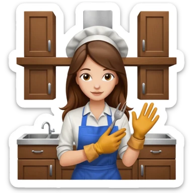 beautiful girl with long brown hair constructing new kitchen sticker
