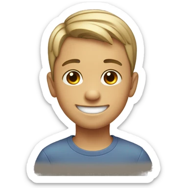 smiling boy with short hair, one hair streak goes up sticker