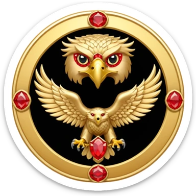 Golden eagle with two heads crest / brosch in a circle with red gems and no background sticker