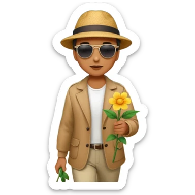 someone who's walking on a path and the person is reading a panel to learn about a flower. the person is redaing a panel which is on the ground sticker