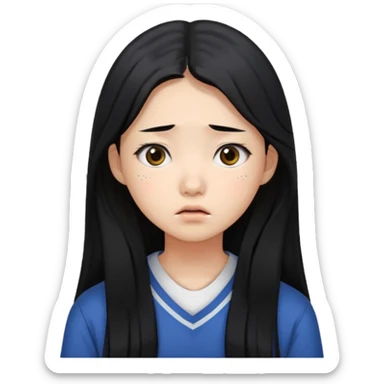  Korean female college student with a worried face , long hair,  sticker