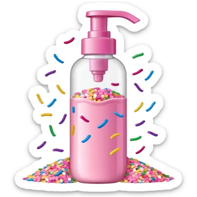 Pink shower gel light pink bottle with sprinkles and confeti on the bottle with a flip cap sticker