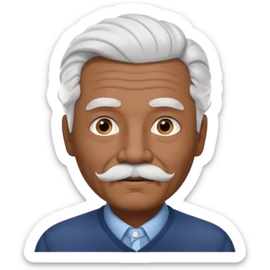 
An elderly man emoji with medium-dark skin tone, full white hair styled in thick, swept-back waves, thick white eyebrows, and a neatly groomed small white mustache. His face is clean-shaven aside from the mustache, giving him a tidy and classic look. sticker