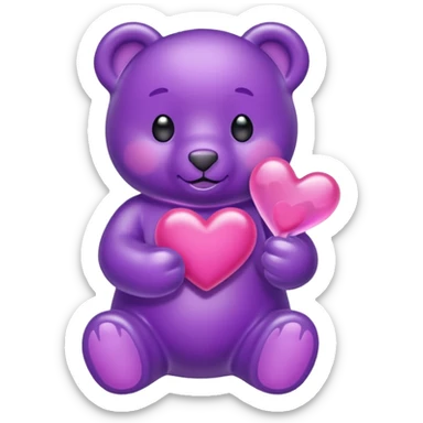 Gummy beart morado agarrando un corazón rosa cute sticker