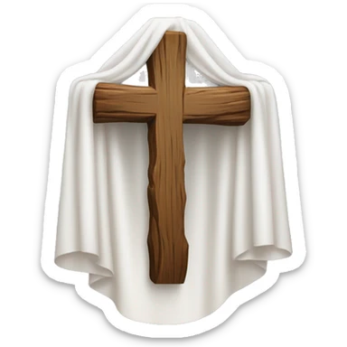 Wood cross with a white cloth draped over it sticker