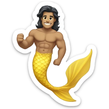 Tan muscular merman with yellow mermaid tail and dark hair sticker