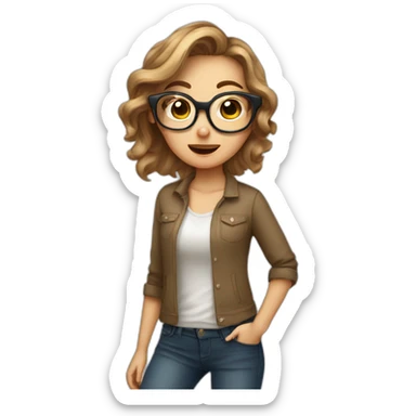 cute light brown haired girl with large frame glasses farting sticker